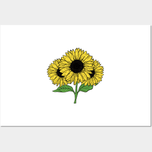 Yellow Sun Flower Hand Drawn Gardening Gift Posters and Art